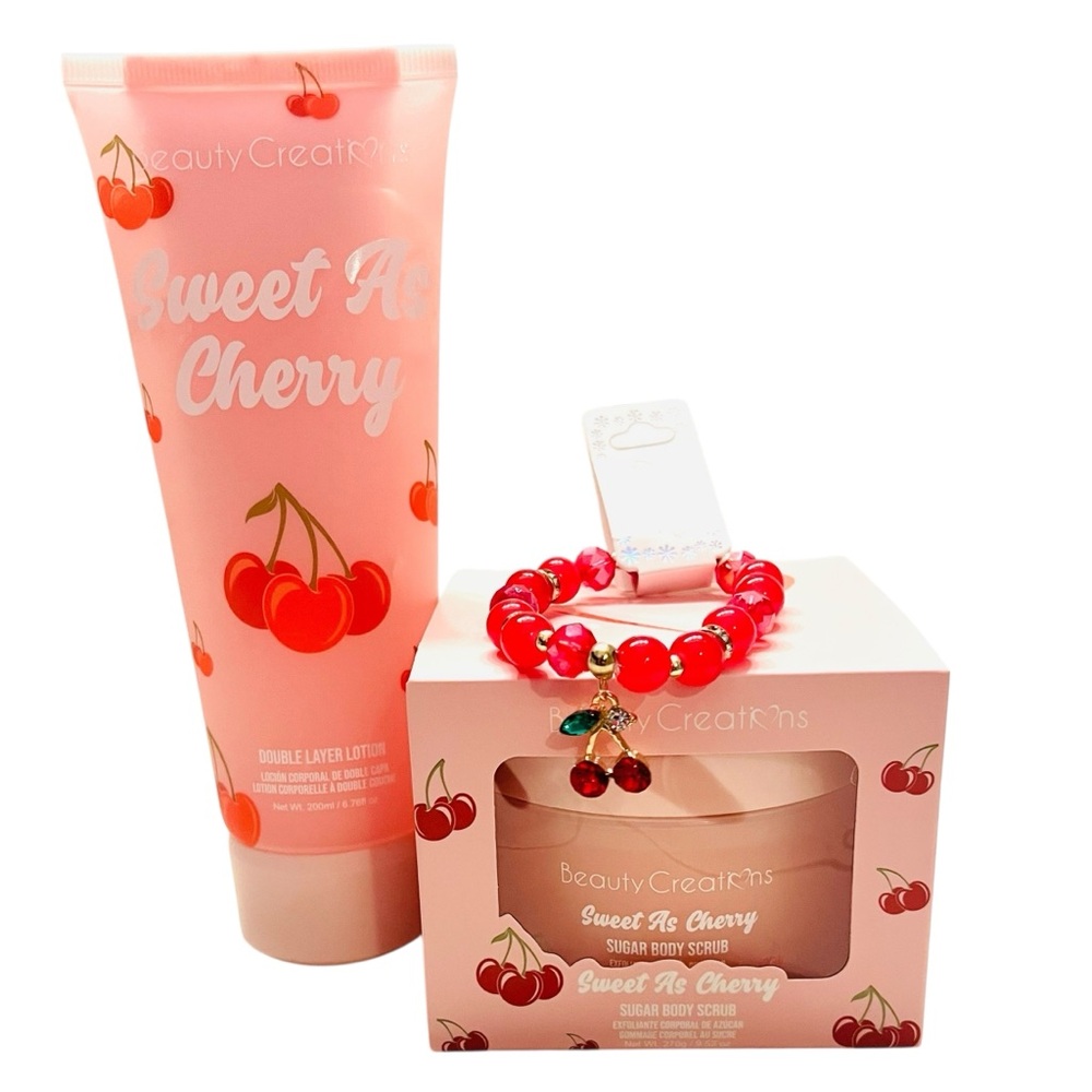 Beauty Creations Sweet As Cherry Exfoliant & Lotion Set with Bracelet
